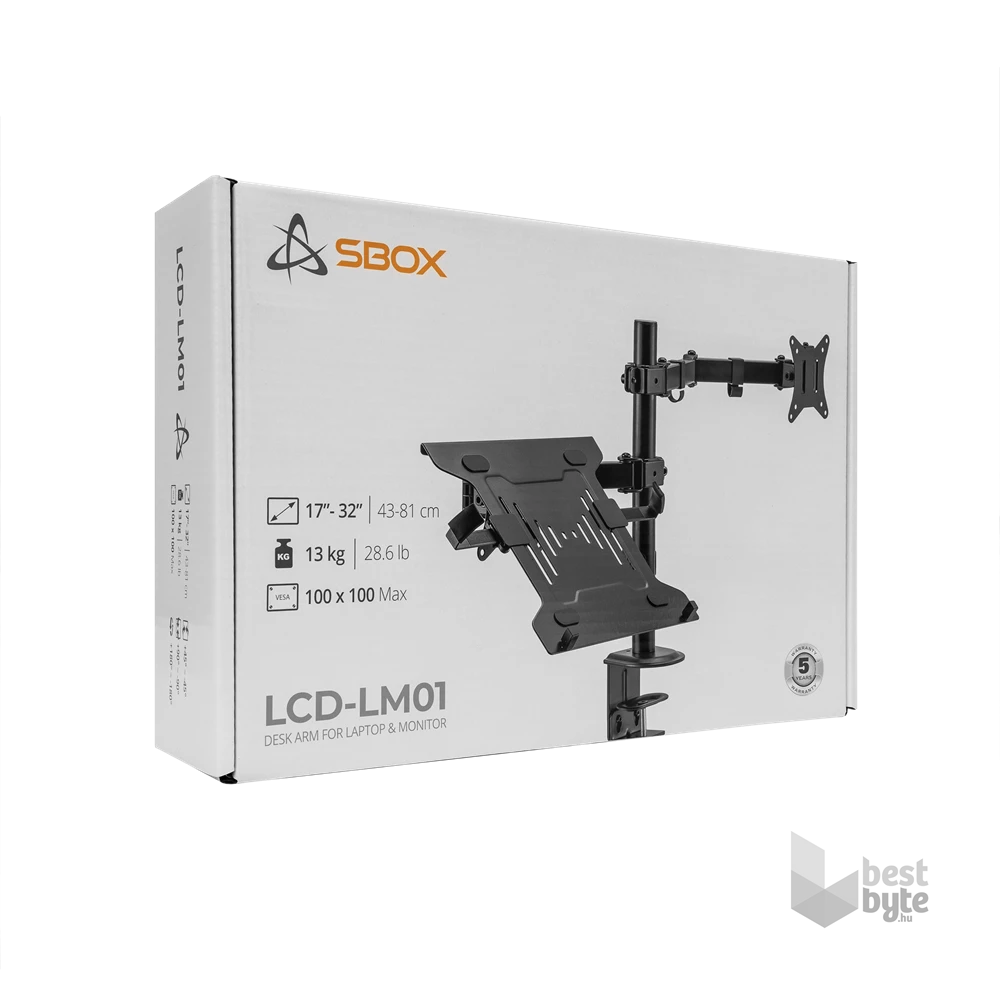 Sbox LCD-LM01-2 13"-27" asztali laptop és monitor tartó konzol