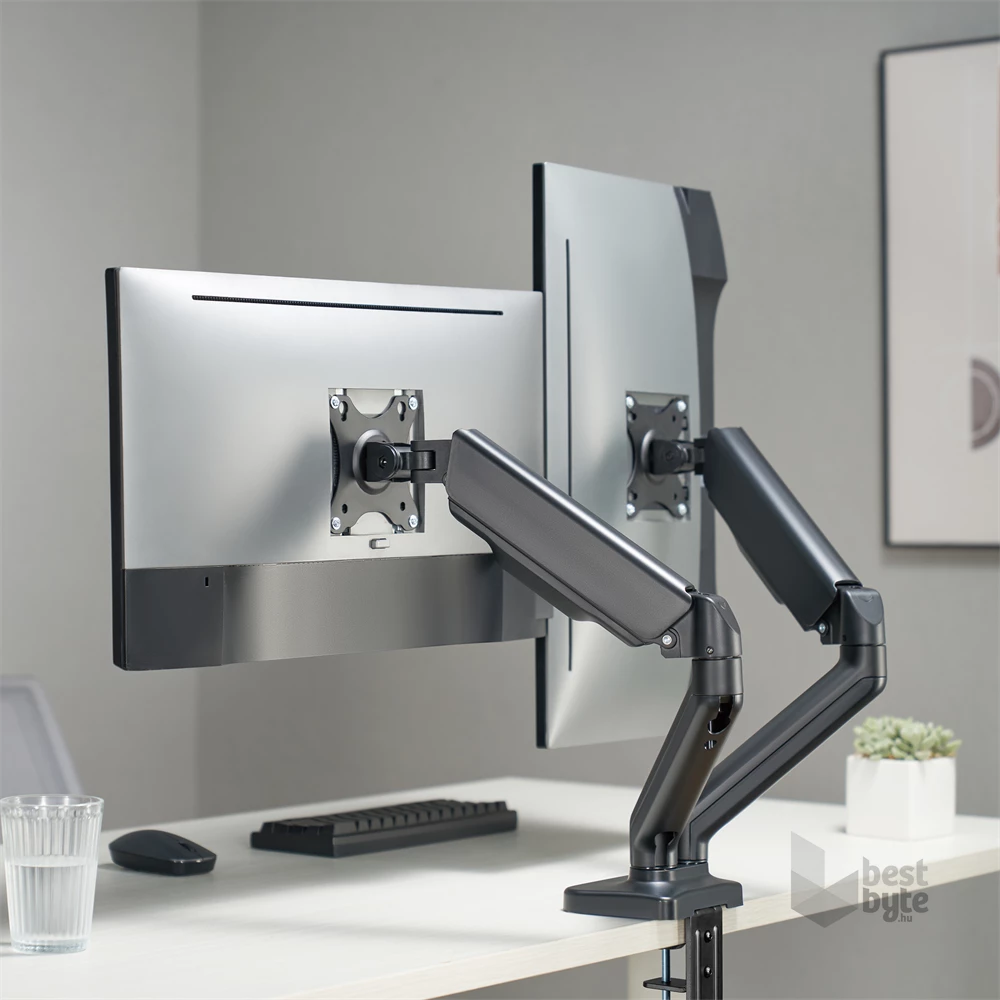 Sbox LCD-S024-2 17"-32" dönthető, forgatható asztali dual monitor tartó konzol
