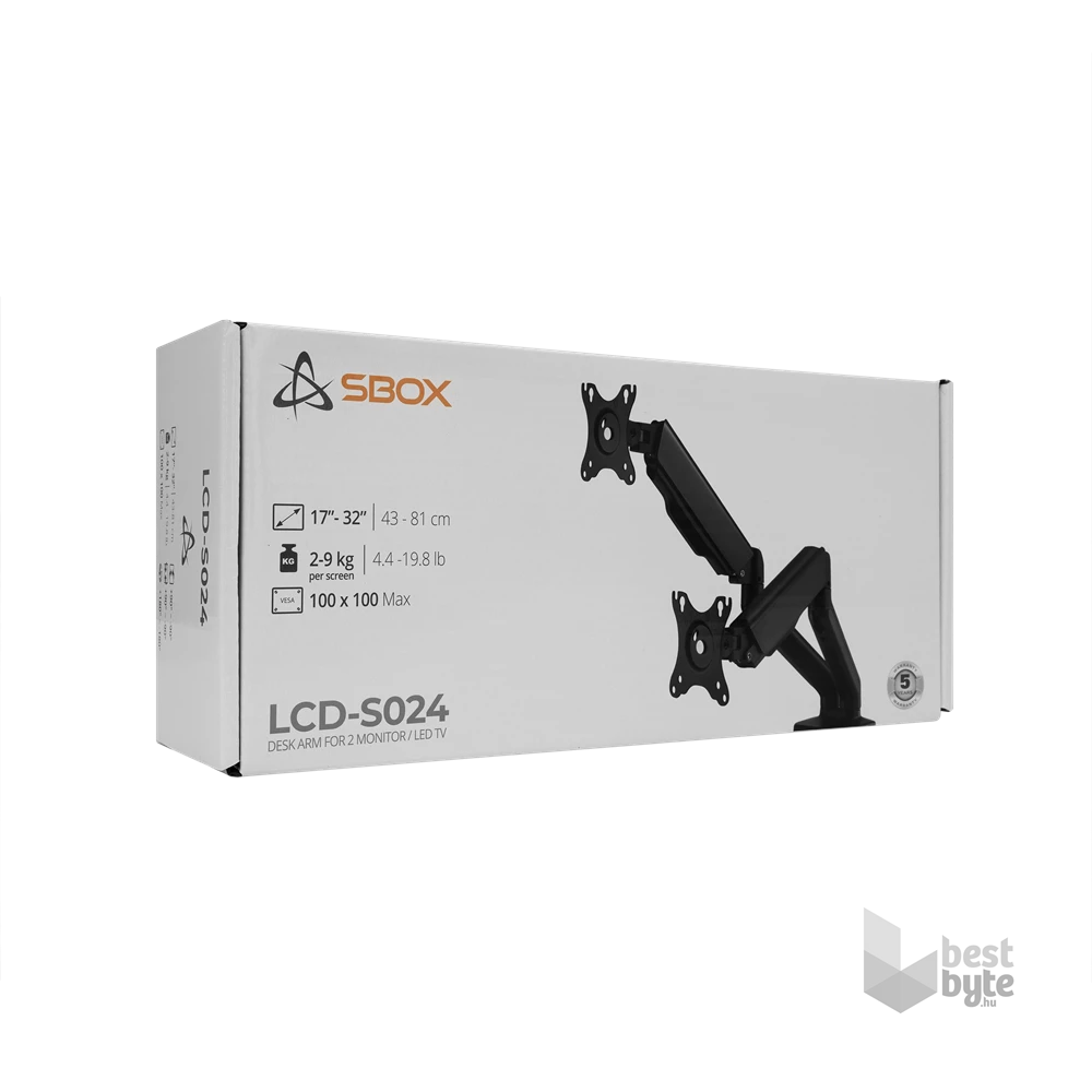 Sbox LCD-S024-2 17"-32" dönthető, forgatható asztali dual monitor tartó konzol
