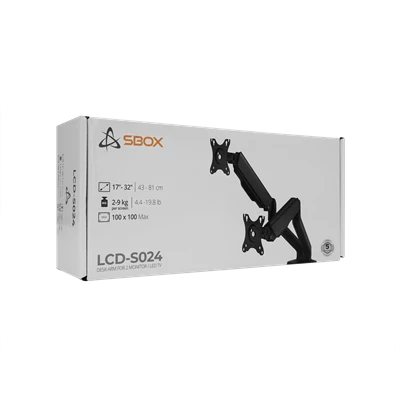 Sbox LCD-S024-2 17"-32" dönthető, forgatható asztali dual monitor tartó konzol