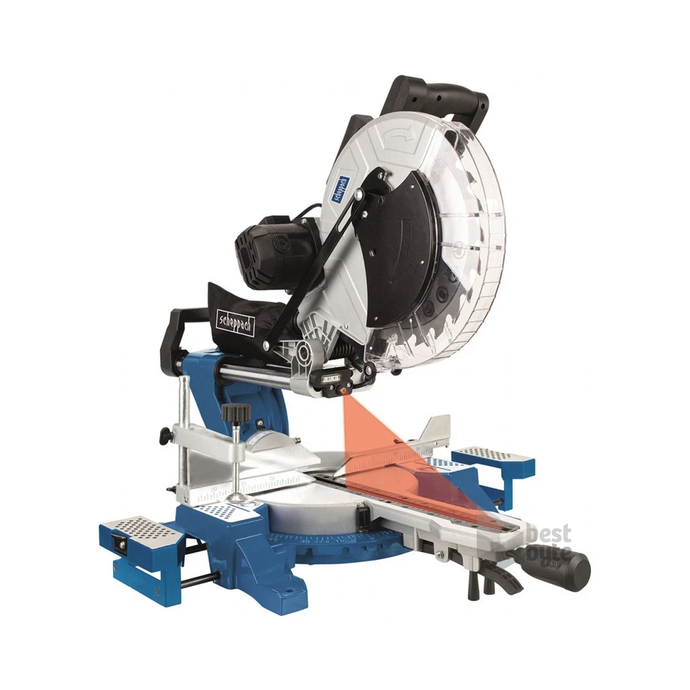 Scheppach HM 140 L - két oldalra dönthető gérvágó fűrész húzófunkcióval és lézerrel