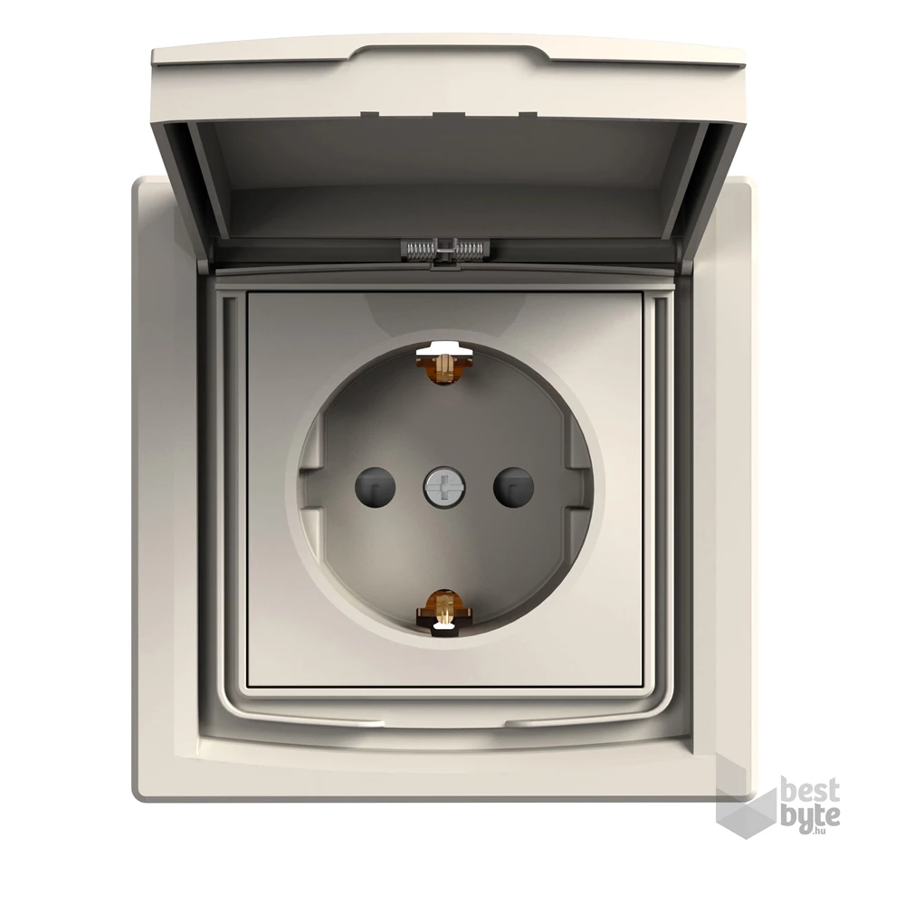 Schneider EPH3100323 ASFORA GYV/csapfedeles/IP44/kerettel/bézs 2P+F csatlakozóaljzat