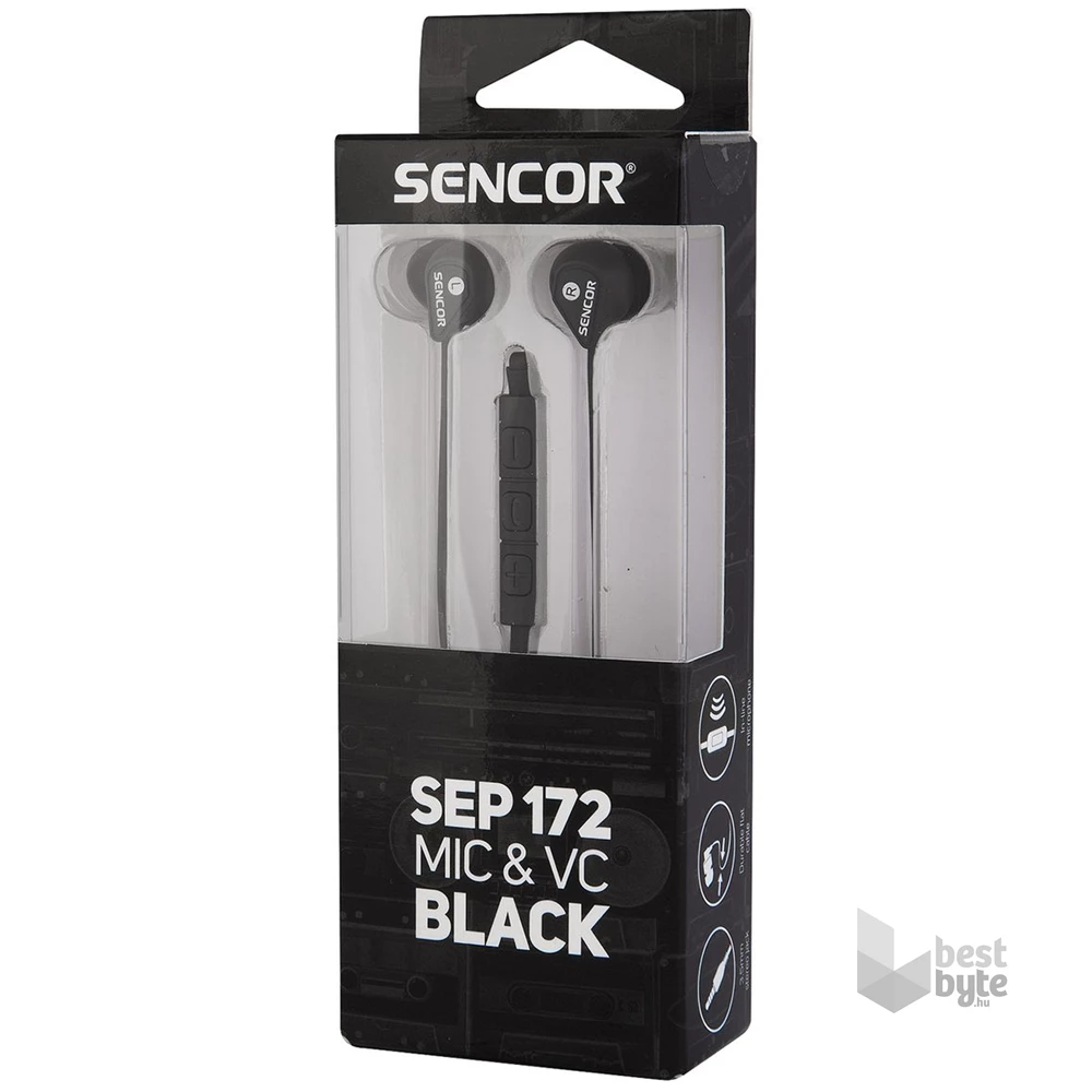 Sencor SEP 172 mikrofonos fekete fülhallgató