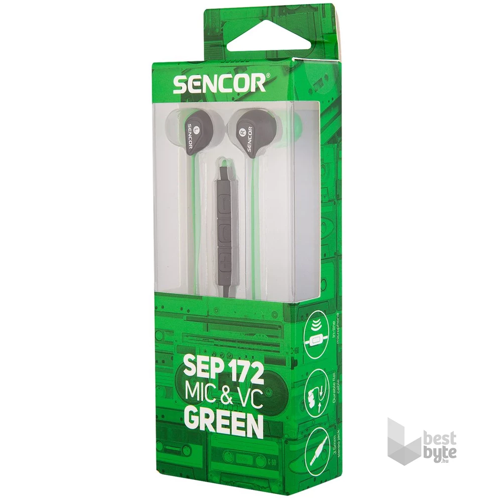 Sencor SEP 172 mikrofonos zöld fülhallgató