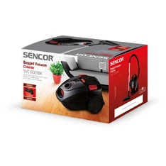 Sencor SVC 6001BK 3AAA fekete-piros porzsákos porszívó (Újracsomagolt)