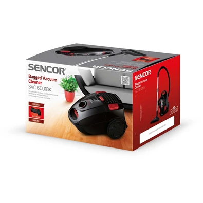 Sencor SVC 6001BK 3AAA fekete-piros porzsákos porszívó (Újracsomagolt)