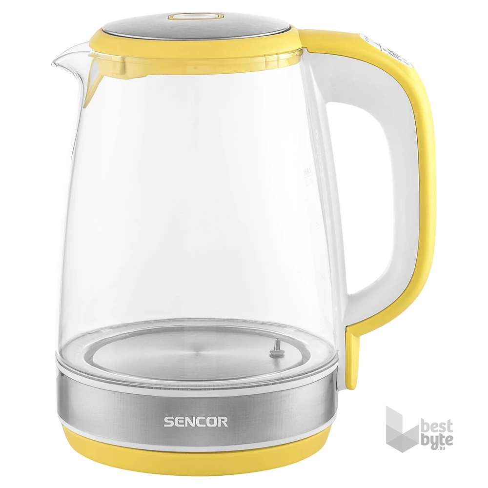 Sencor SWK 2196YL 2L-es inox-sárga üveg vízforraló