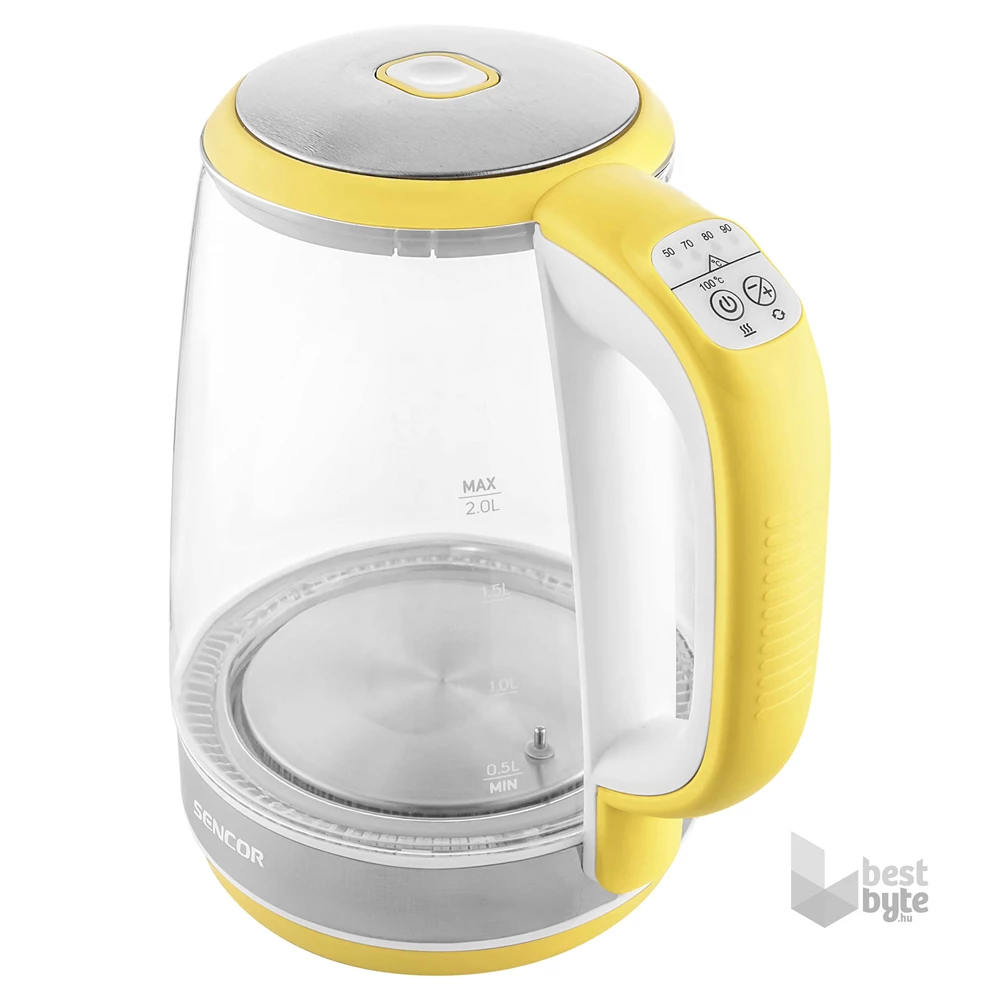 Sencor SWK 2196YL 2L-es inox-sárga üveg vízforraló