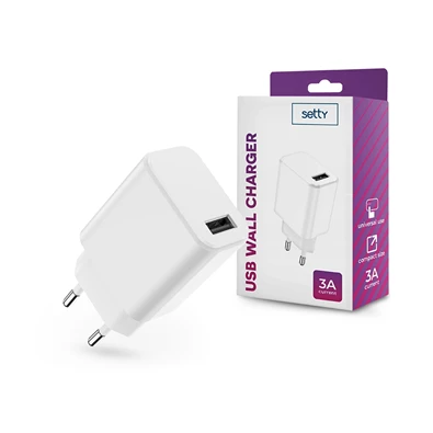 Setty TF-0143 USB - Setty USB Wall Charger - 5V/3A - fehér hálózati töltő adapter