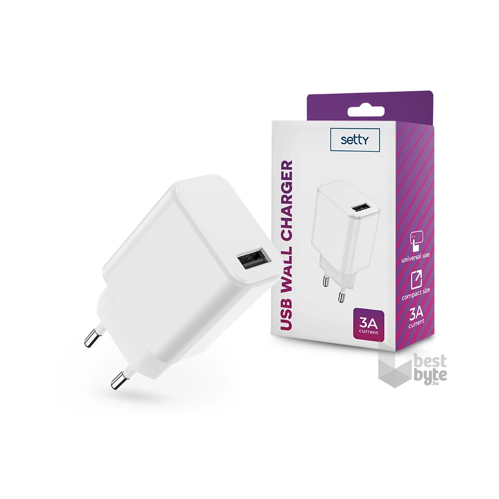 Setty TF-0143 USB - Setty USB Wall Charger - 5V/3A - fehér hálózati töltő adapter