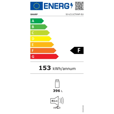 Sharp SJ-LC11CTXWF-EU fehér, egyajtós, Hűtő:396L, hűtőszekrény
