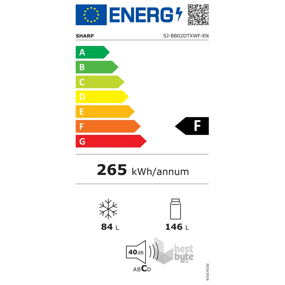 Sharp SJ-BB02DTXWF-EU fehér, alulfagyasztós, Hűtő:146L, Fagyasztó:84L, Nanofrost hűtőszekrény