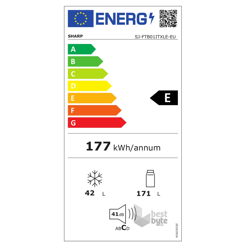 Sharp SJ-FTB01ITXLE-EU inox, felülfagyasztós, Hűtő:171L, Fagyasztó:42L, Nanofrost hűtőszekrény