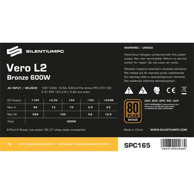 SilentiumPC Vero L2 Bronze 600W ATX tápegység