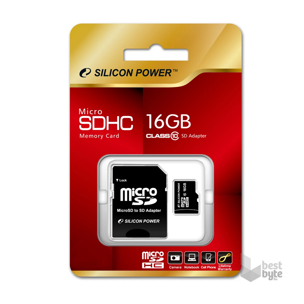 Silicon Power 16GB MICRO SD (class 10) SP016GBSTH010V10-SP memóriakártya + SD átalakító