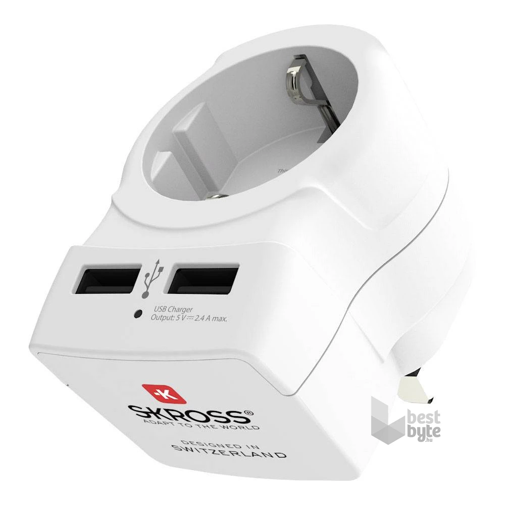 SKROSS csatlakozó átalakító az Egyesült Királyságba, beépített USB töltővel