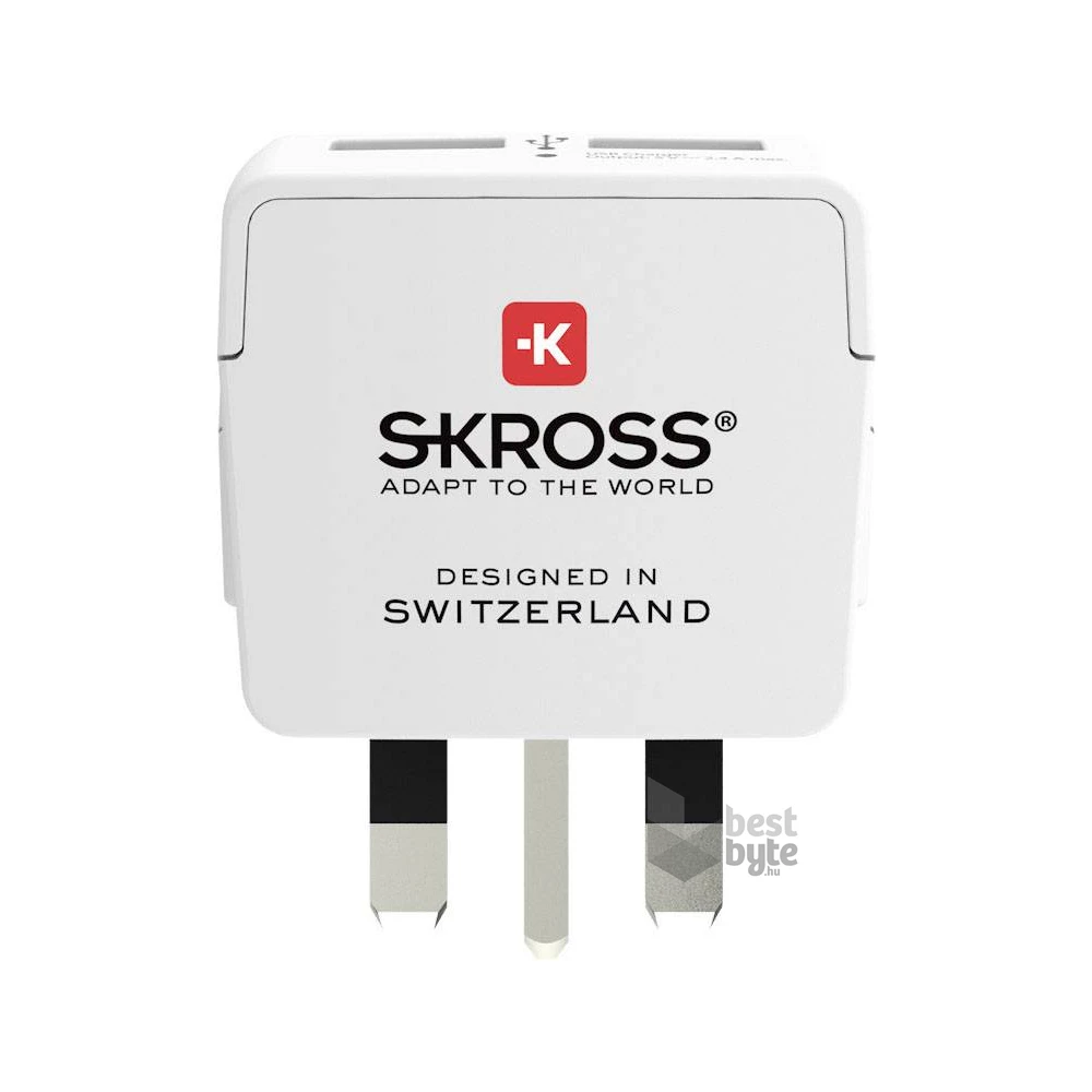 SKROSS csatlakozó átalakító az Egyesült Királyságba, beépített USB töltővel