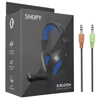Snopy SN-633 (mikrofon, 3.5mm jack, hangerőszabályzó, nagy-párnás, 1.8m kábel) fekete-kék headset