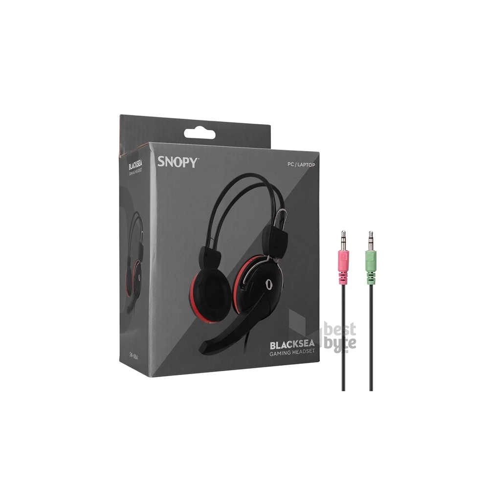 Snopy SN-88A (mikrofon, 3.5mm jack, hangerőszabályzó, nagy-párnás, 1.8m kábel) fekete-piros headset