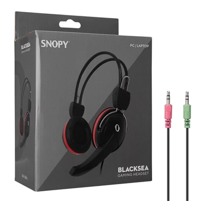 Snopy SN-88A (mikrofon, 3.5mm jack, hangerőszabályzó, nagy-párnás, 1.8m kábel) fekete-piros headset