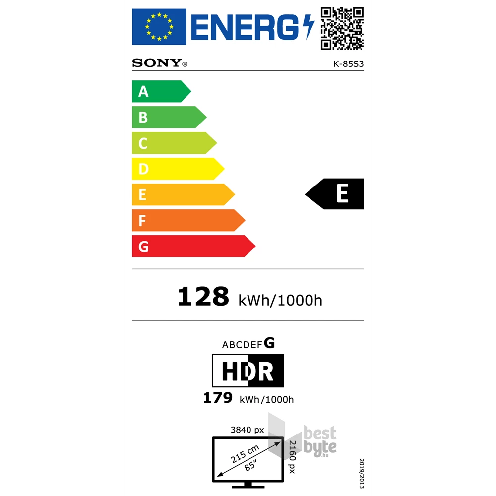 Sony 85" Bravia 3 K85S35BP 4K UHD Smart LED TV