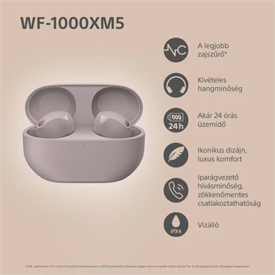 Sony WF1000XM5P.CE7 True Wireless Bluetooth zajszűrős rózsaszín fülhallgató
