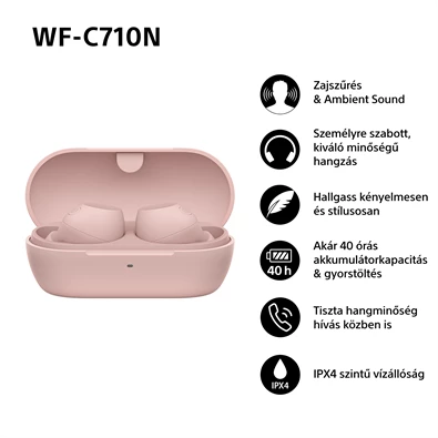Sony WFC710 True Wireless Bluetooth zajszűrős rózsaszín fülhallgató
