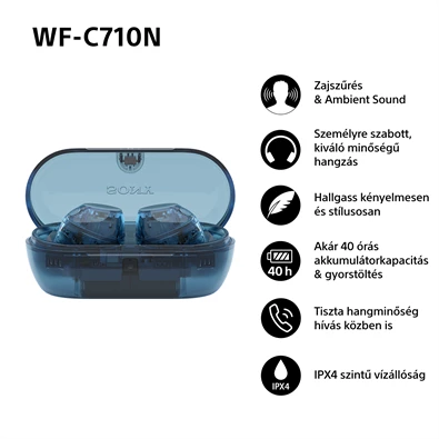 Sony WFC710 True Wireless Bluetooth zajszűrős üvegkék fülhallgató