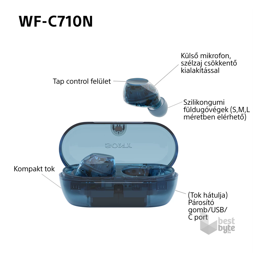 Sony WFC710 True Wireless Bluetooth zajszűrős üvegkék fülhallgató
