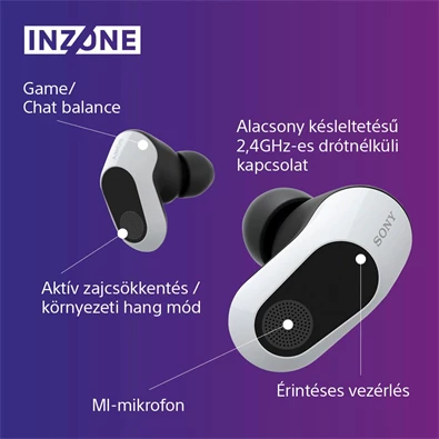 Sony WFG700NW.CE7 INZONE Buds Bluetooth fehér zajszűrős gamer fülhallgató