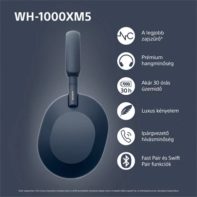 Sony WH-1000XM5 Bluetooth éjkék fejhallgató