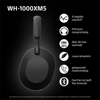 Sony WH-1000XM5 Bluetooth fekete fejhallgató