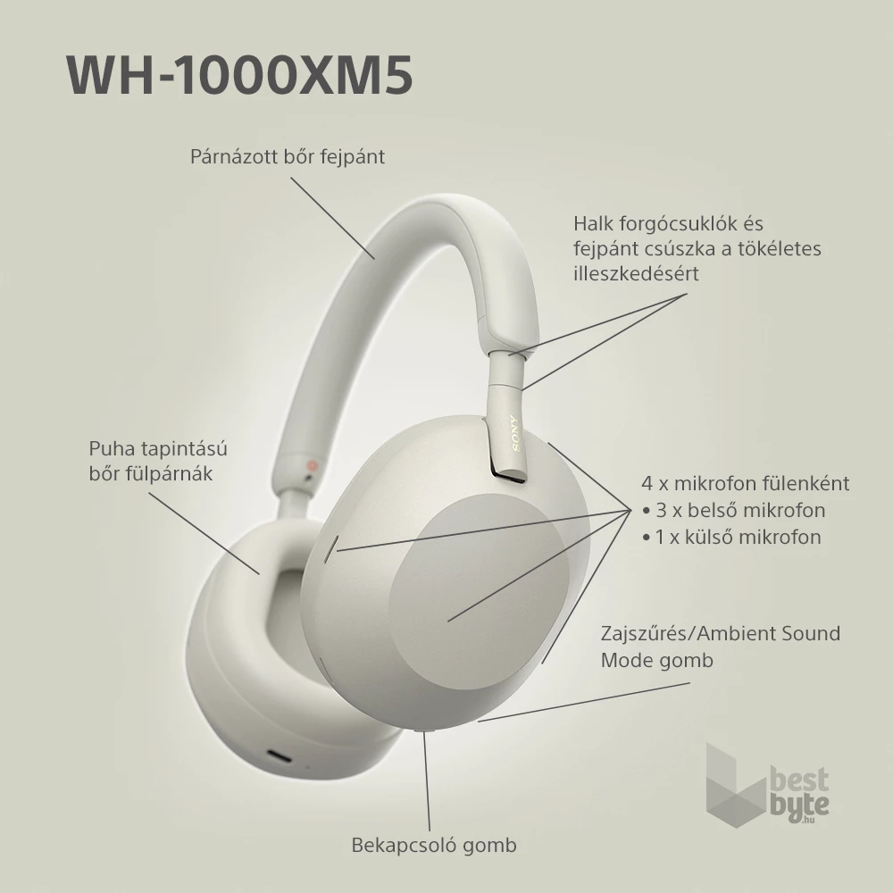 Sony WH-1000XM5 Bluetooth platina ezüst fejhallgató