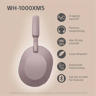 Sony WH-1000XM5 Bluetooth rózsaszín fejhallgató