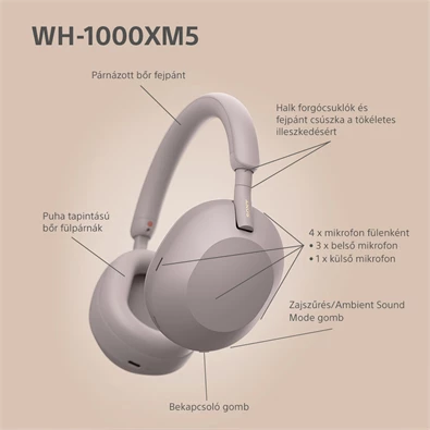 Sony WH-1000XM5 Bluetooth rózsaszín fejhallgató