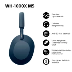 Sony WH-1000XM5 Prémium Bluetooth éjkék zajszűrős fejhallgató