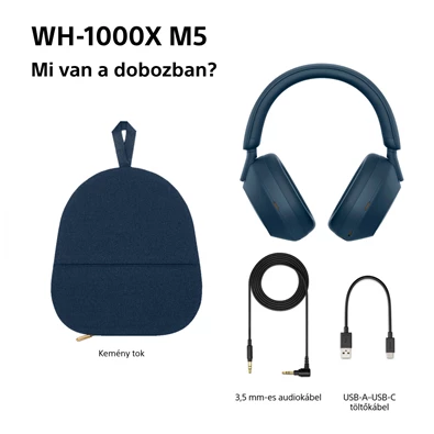 Sony WH-1000XM5 Prémium Bluetooth éjkék zajszűrős fejhallgató