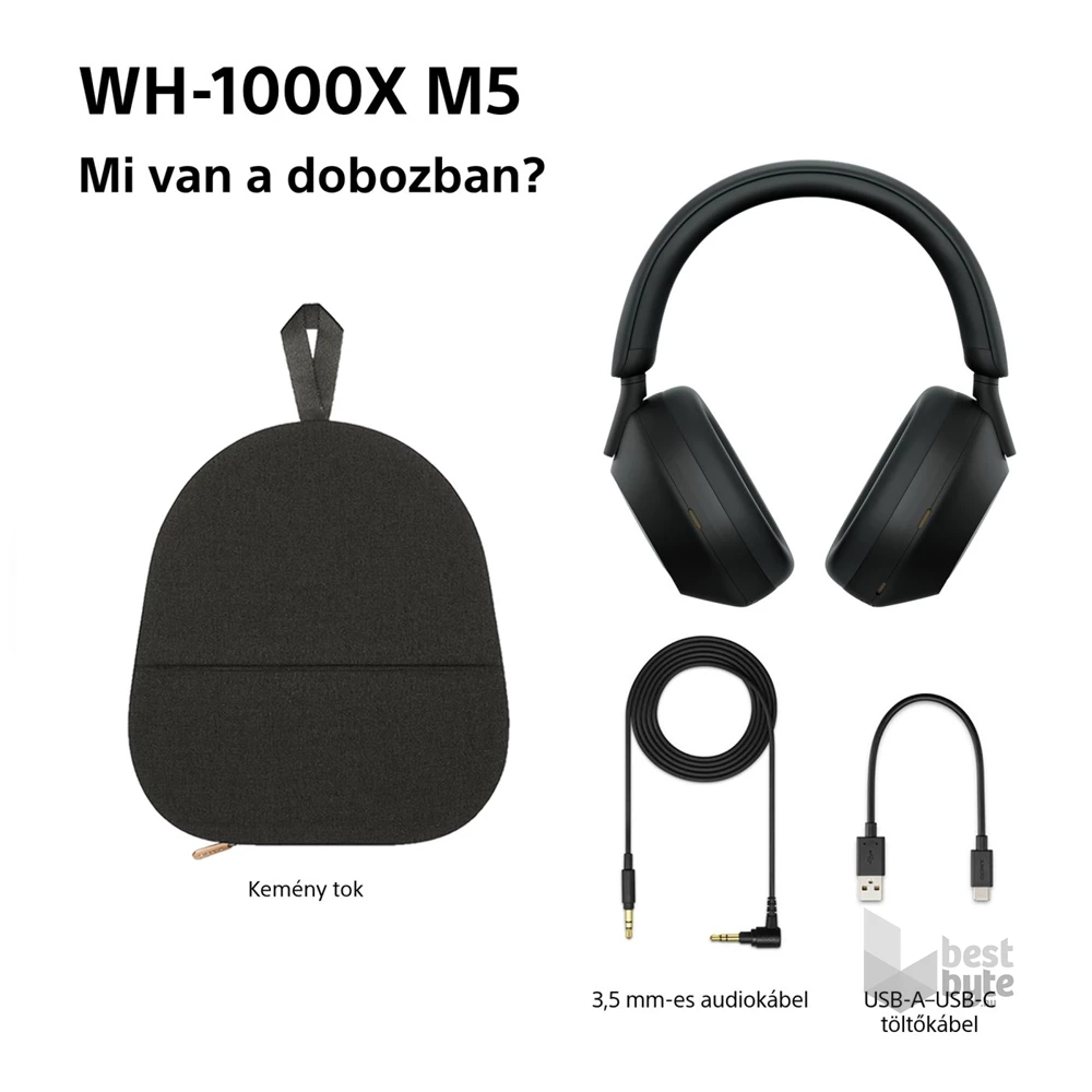 Sony WH-1000XM5 Prémium Bluetooth fekete zajszűrős fejhallgató