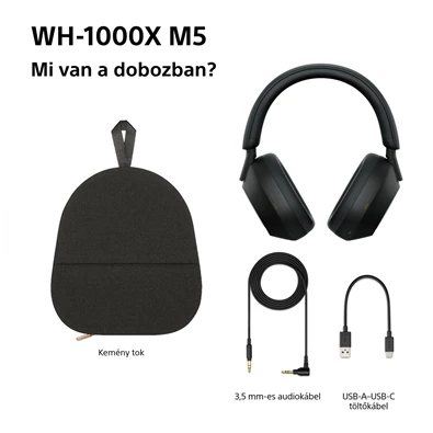 Sony WH-1000XM5 Prémium Bluetooth fekete zajszűrős fejhallgató