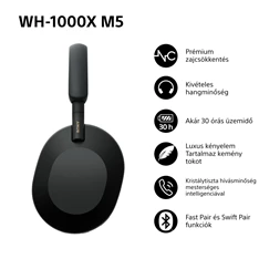 Sony WH-1000XM5 Prémium Bluetooth fekete zajszűrős fejhallgató