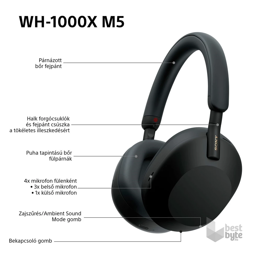 Sony WH-1000XM5 Prémium Bluetooth fekete zajszűrős fejhallgató