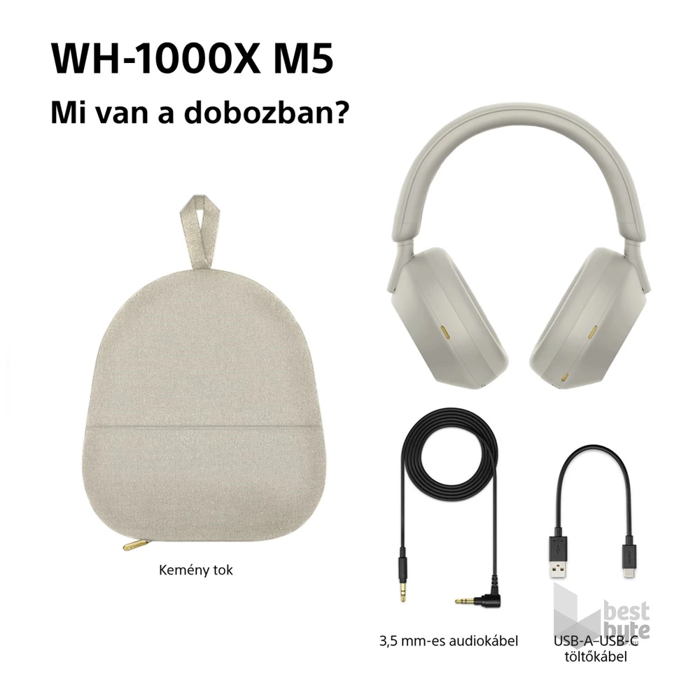 Sony WH-1000XM5 Prémium Bluetooth platina ezüst zajszűrős fejhallgató