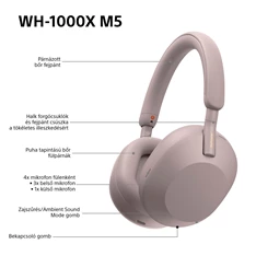Sony WH-1000XM5 Prémium Bluetooth rózsaszín zajszűrős fejhallgató