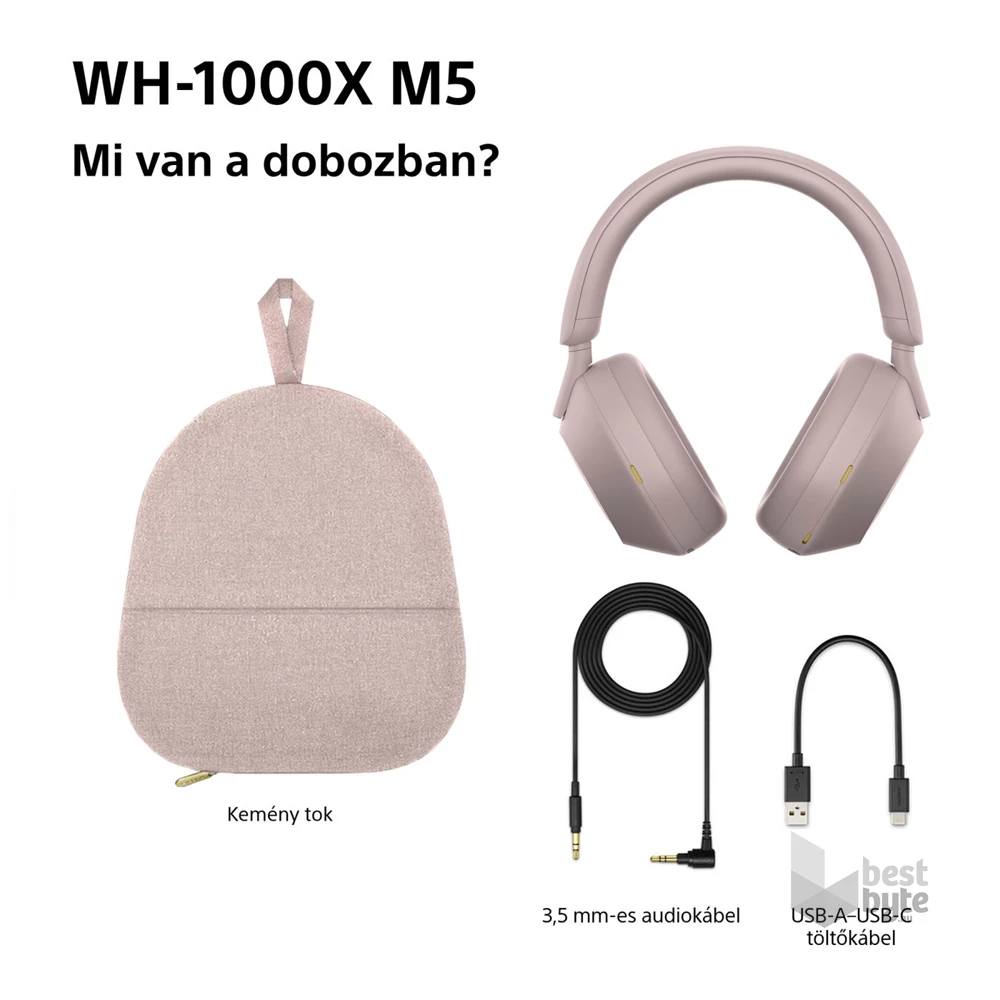 Sony WH-1000XM5 Prémium Bluetooth rózsaszín zajszűrős fejhallgató
