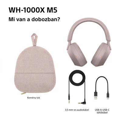 Sony WH-1000XM5 Prémium Bluetooth rózsaszín zajszűrős fejhallgató