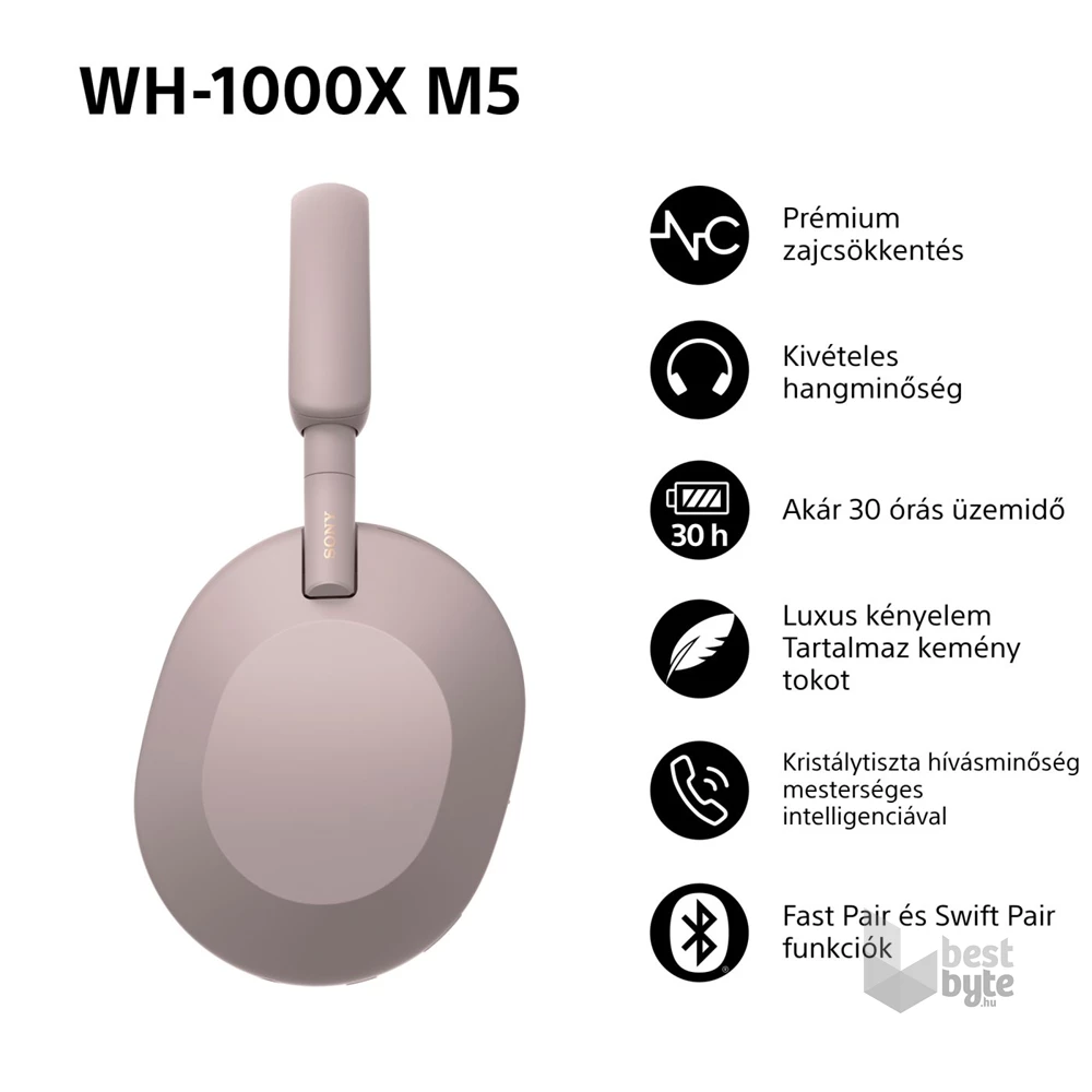 Sony WH-1000XM5 Prémium Bluetooth rózsaszín zajszűrős fejhallgató