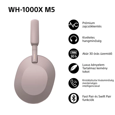 Sony WH-1000XM5 Prémium Bluetooth rózsaszín zajszűrős fejhallgató