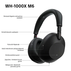 Sony WH1000XM6B.CE7 vezeték nélküli fekete fejhallgató