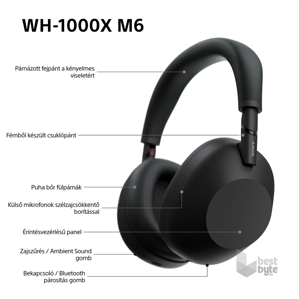 Sony WH1000XM6B.CE7 vezeték nélküli fekete fejhallgató