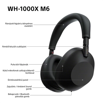 Sony WH1000XM6B.CE7 vezeték nélküli fekete fejhallgató